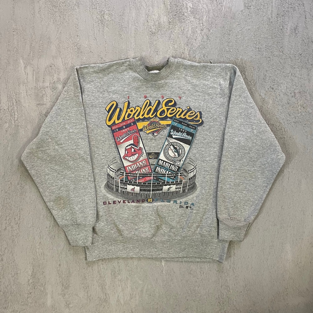 Vintage 1997 World Series MLB Sweatshirt Men Large Gray 90s Pro Player